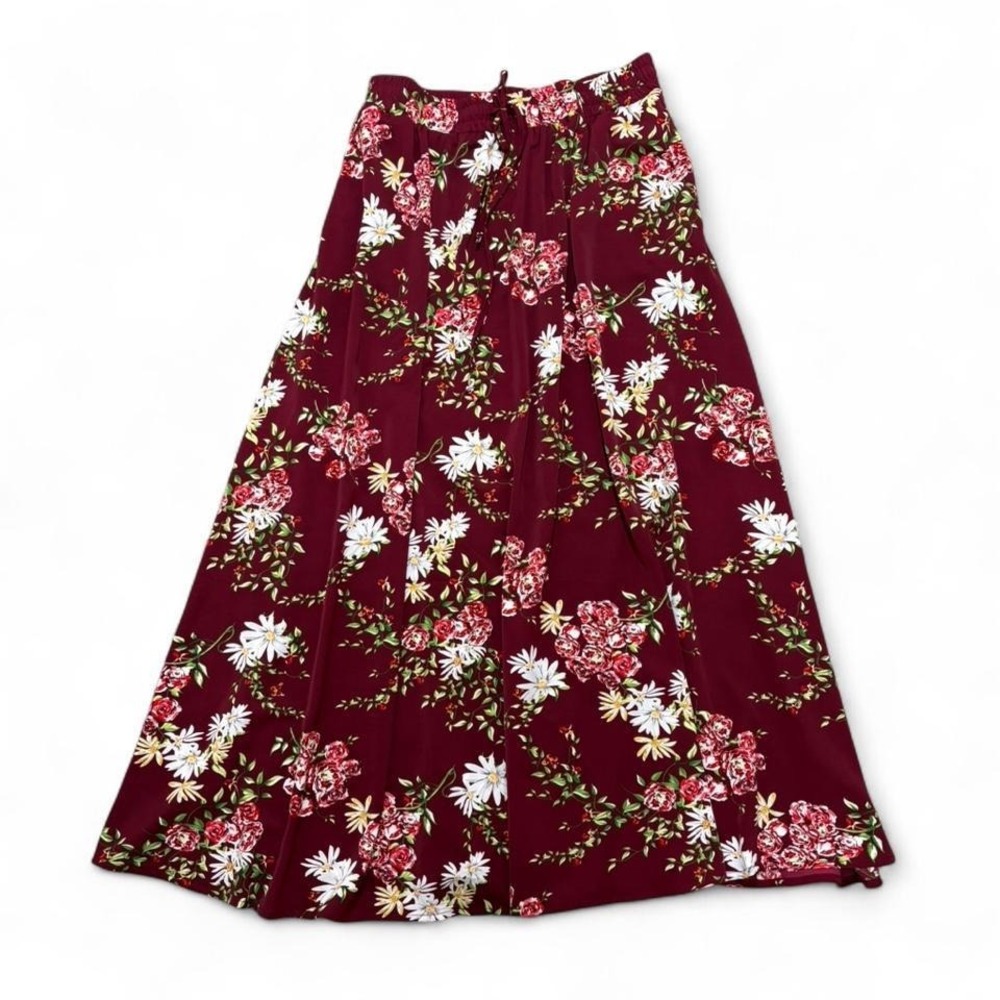 NWT Wine red boho fairy floral maxi skirt with elastic draw string waist Size XL